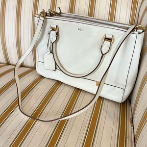 Ralph Lauren White Pebbled Leather Satchel with Gold Hardware
